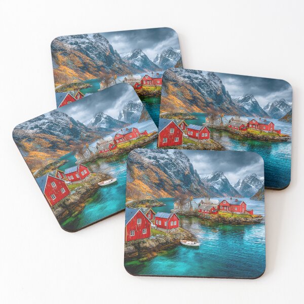 Item preview, Beautiful Red Cabins by Serene Blue Waters in Norway designed and sold by Artessie.