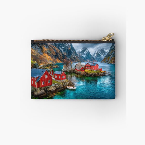Item preview, Beautiful Red Cabins by Serene Blue Waters in Norway designed and sold by Artessie.