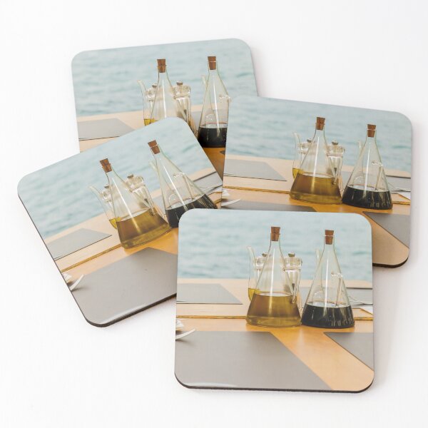Item preview, Seaside Table Setting With Olive Oil and Balsamic Vinegar Cruets at Outdoor Restaurant designed and sold by Nmallia.