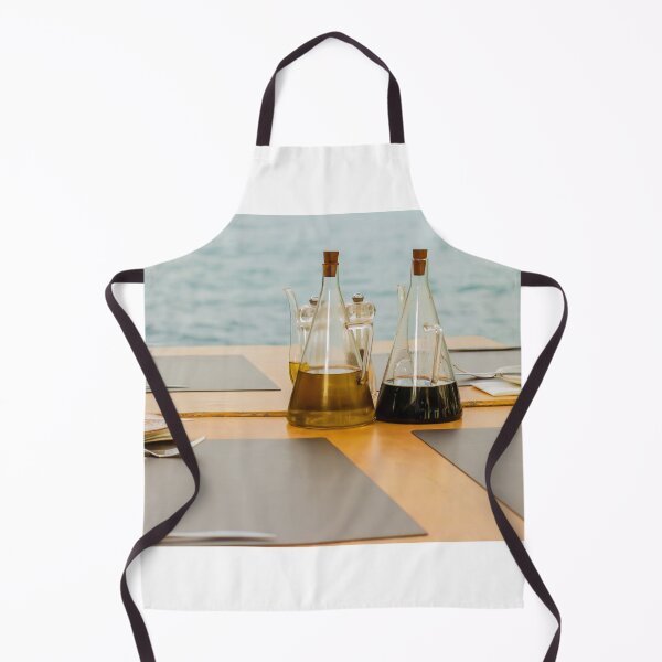 Item preview, Seaside Table Setting With Olive Oil and Balsamic Vinegar Cruets at Outdoor Restaurant designed and sold by Nmallia.