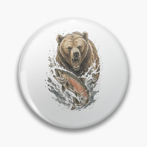 Item preview, Retro Grizzly Bear Salmon  designed and sold by Gbriel3.