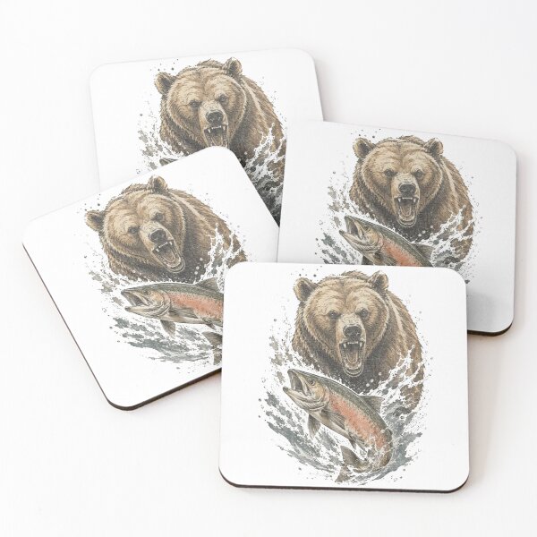Item preview, Retro Grizzly Bear Salmon  designed and sold by Gbriel3.