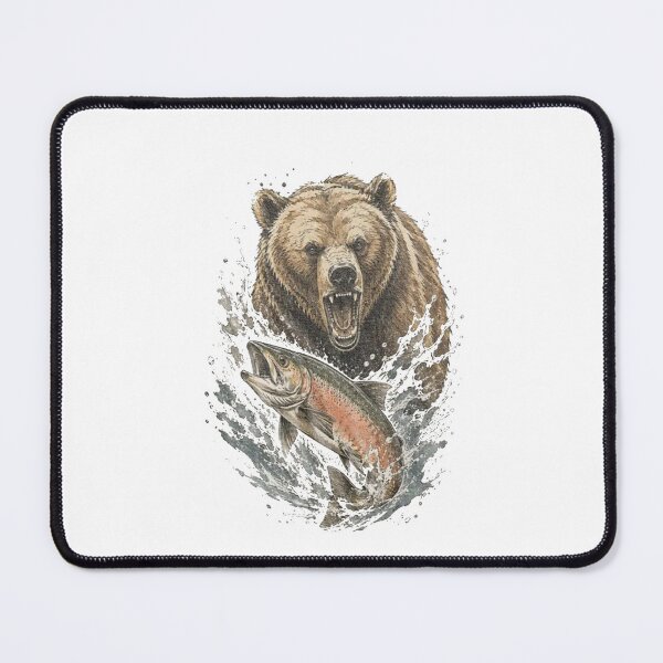 Item preview, Retro Grizzly Bear Salmon designed and sold by Gbriel3.
