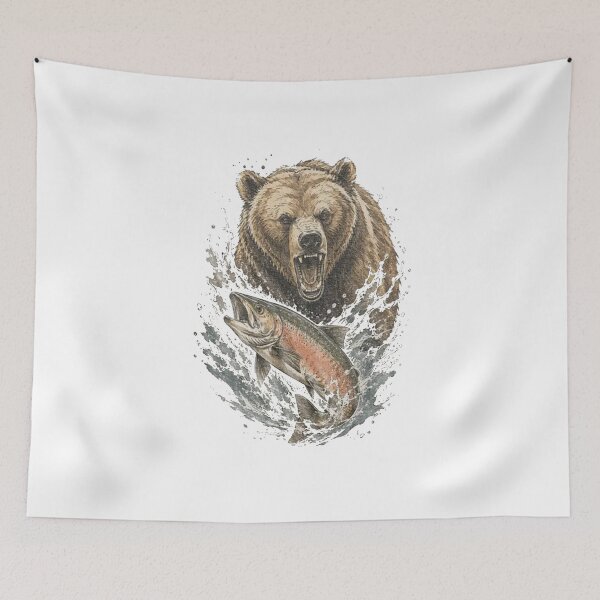 Item preview, Retro Grizzly Bear Salmon  designed and sold by Gbriel3.