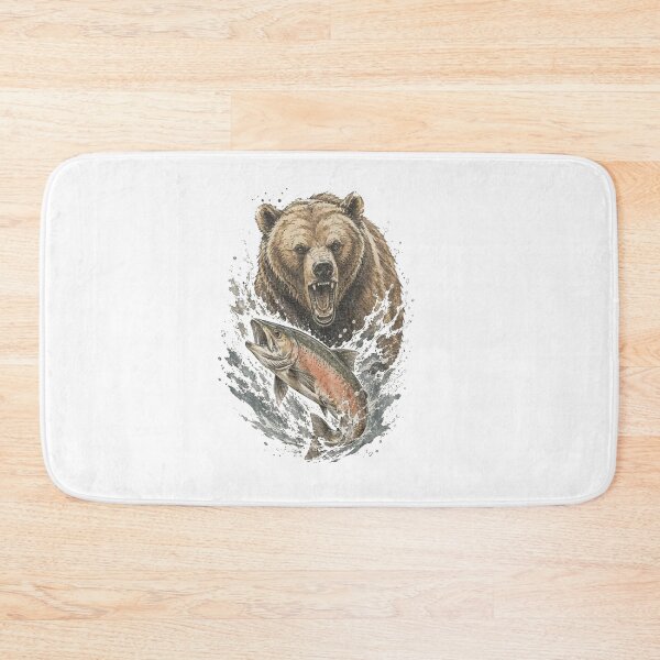 Item preview, Retro Grizzly Bear Salmon  designed and sold by Gbriel3.