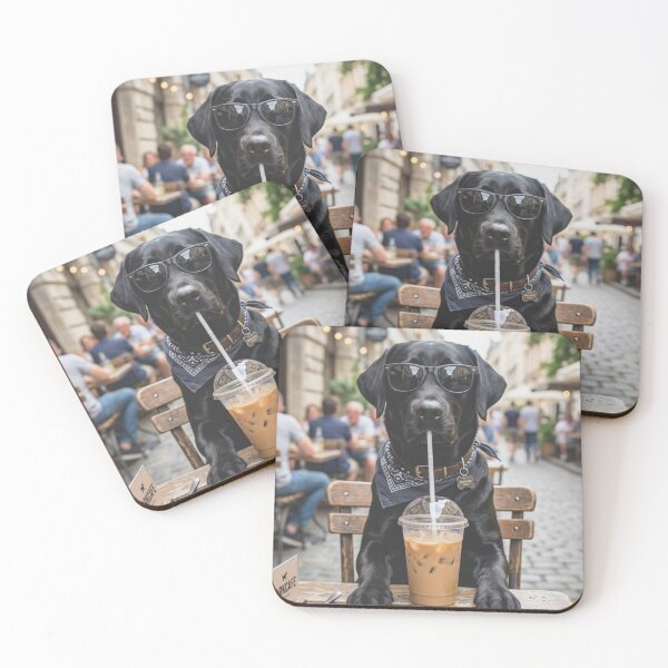Item preview, Cool Black Lab Dog Iced Coffee Street Cafe designed and sold by raedattia.