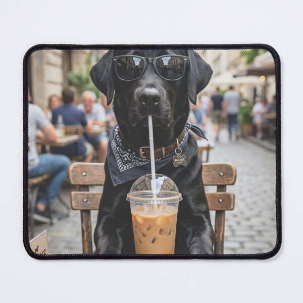 Item preview, Cool Black Lab Dog Iced Coffee Street Cafe designed and sold by raedattia.