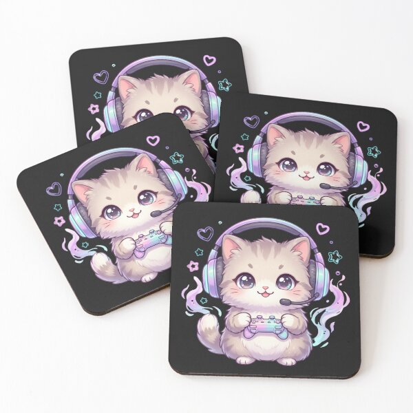 Item preview, Kawaii Gamer Cat with Headset – Cute Gaming Kitten designed and sold by Revyra Design .