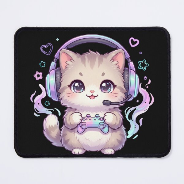 Item preview, Kawaii Gamer Cat with Headset – Cute Gaming Kitten designed and sold by Revyra Design .