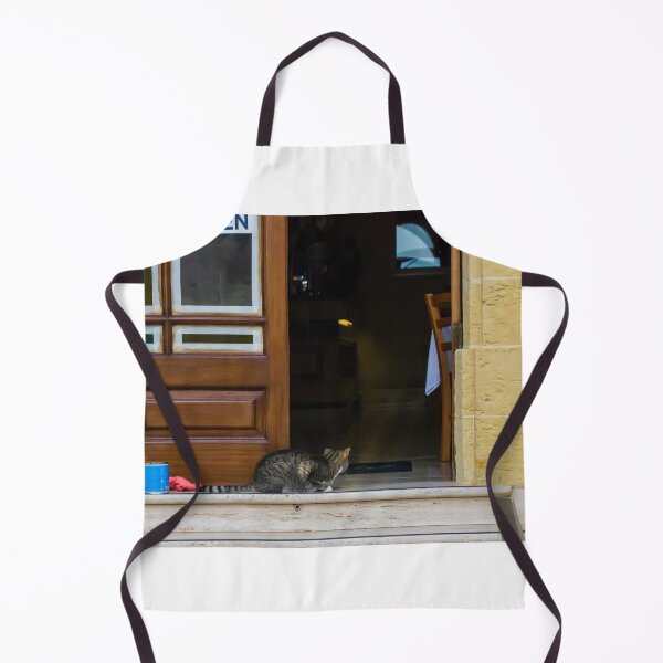 Item preview, Tabby Cat Sleeping At Open Cafe Doorway On Stone Step Outside A Small Restaurant Entrance designed and sold by Nmallia.