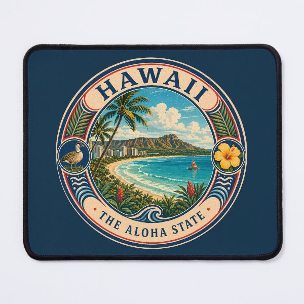 Item preview, Hawaii Landscape Illustration Travel Art Badge designed and sold by KrisSidDesigns.