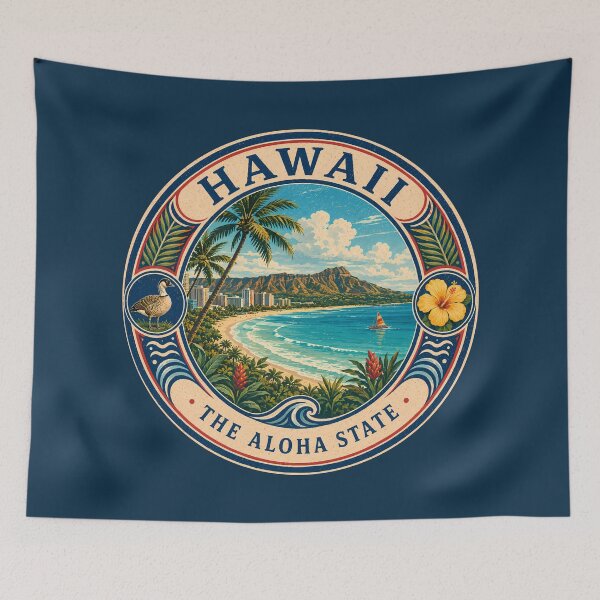 Item preview, Hawaii Landscape Illustration Travel Art Badge designed and sold by KrisSidDesigns.