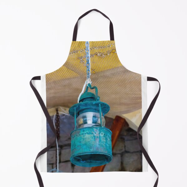 Item preview, Vintage Hanging Lantern With Patina Finish Suspended From Chain Against Textured Ceiling designed and sold by Nmallia.