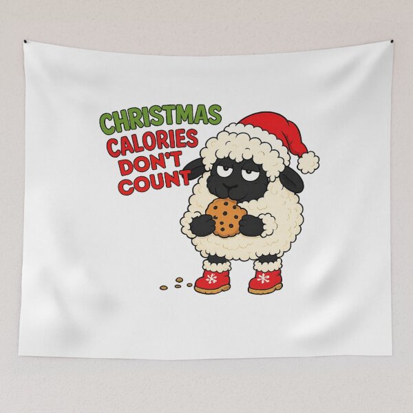 Item preview, Christmas calories don’t count, sheep eating Christmas cookie designed and sold by BritishDelights.
