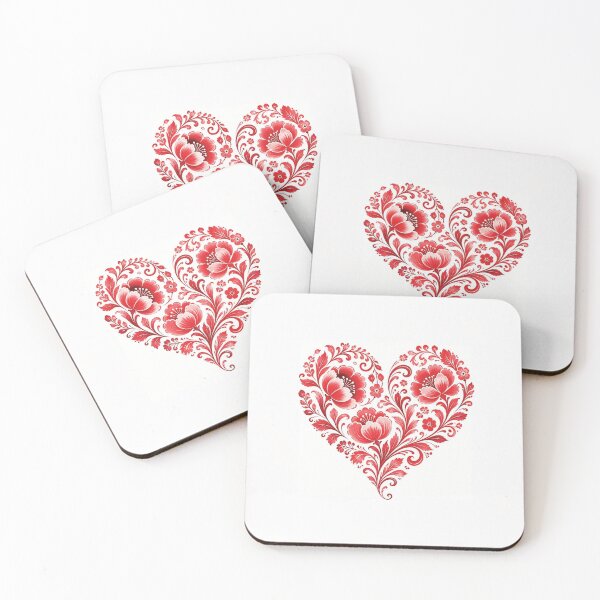 Item preview, Heart Silhouette with Red Floral Pattern in Porcelain Style 1 designed and sold by Lucia Amaris Art.