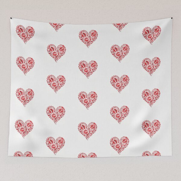 Item preview, Heart Silhouette with Red Floral Pattern in Porcelain Style 1 designed and sold by Lucia Amaris Art.