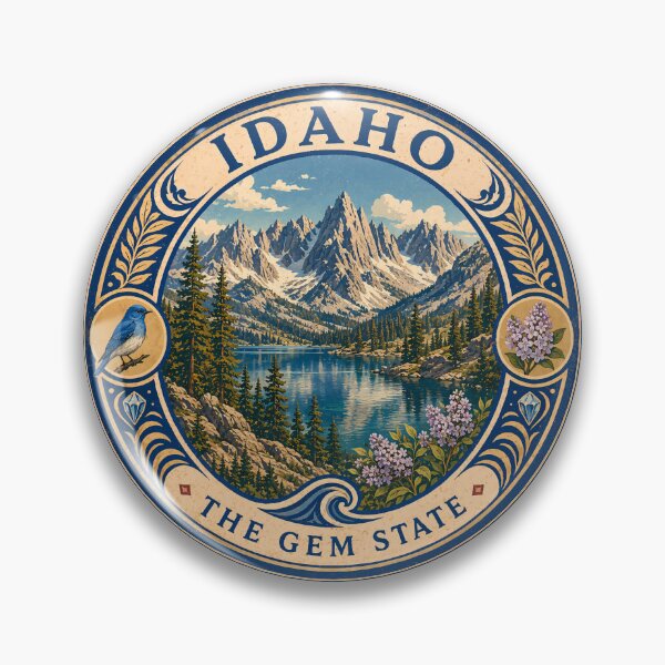 Item preview, Idaho Landscape Illustration Travel Art Badge designed and sold by KrisSidDesigns.