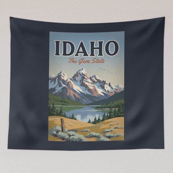 Item preview, Idaho Sawtooth Range Illustration Travel Art Vintage designed and sold by KrisSidDesigns.