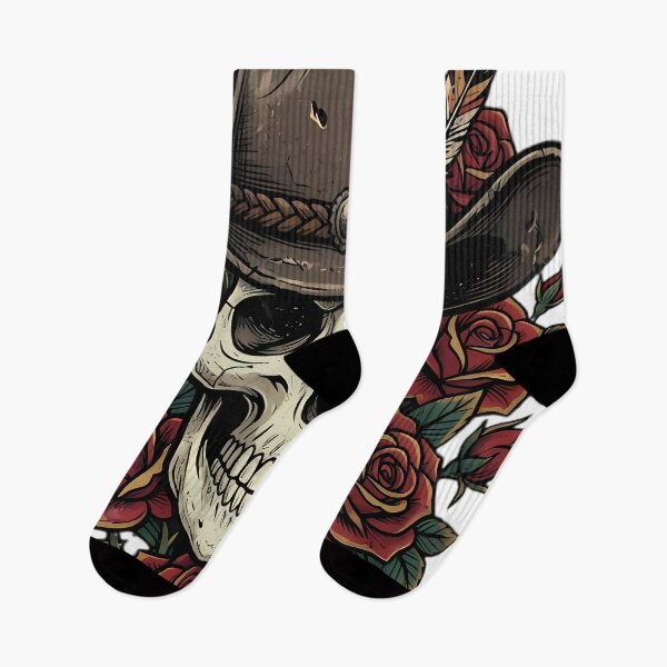Item preview, Skull Wearing Cowboy Hat With Roses designed and sold by Linework Studio.