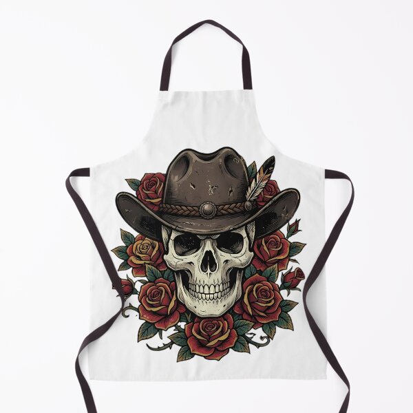 Item preview, Skull Wearing Cowboy Hat With Roses designed and sold by Linework Studio.