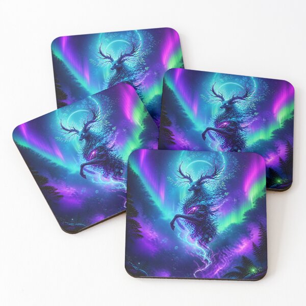 Item preview, Mystical Aurora Spirit Deer Fantasy Art – Neon Forest Stag Under the Northern Lights designed and sold by DervoTeck2767.