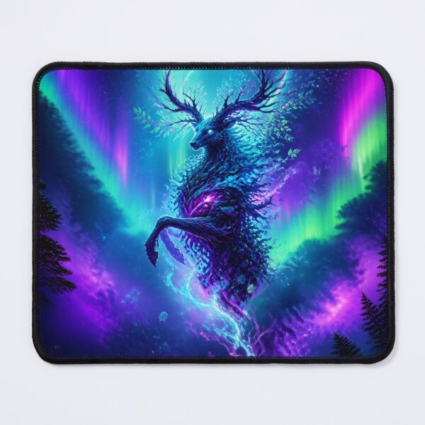 Item preview, Mystical Aurora Spirit Deer Fantasy Art – Neon Forest Stag Under the Northern Lights designed and sold by DervoTeck2767.