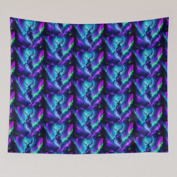 Item preview, Mystical Aurora Spirit Deer Fantasy Art – Neon Forest Stag Under the Northern Lights designed and sold by DervoTeck2767.
