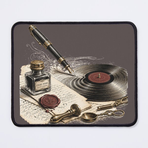 Item preview, Ink Into Grooves | Vintage Fountain Pen & Vinyl Record Illustration designed and sold by Golden Era Studio.
