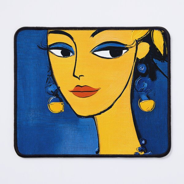 Item preview, Elegant Yellow Portrait with Blue Background designed and sold by Artessie.