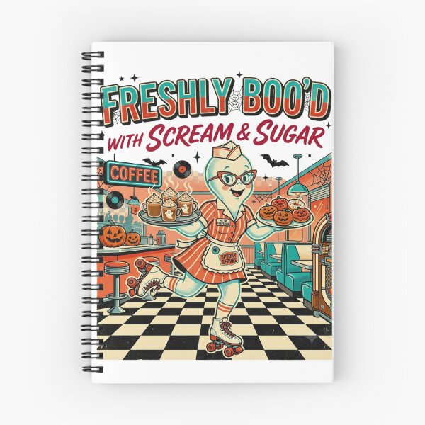 Item preview, Vintage Retro Halloween Ghost Waitress - Spooky Coffee & Donuts designed and sold by BumbleBloom7.