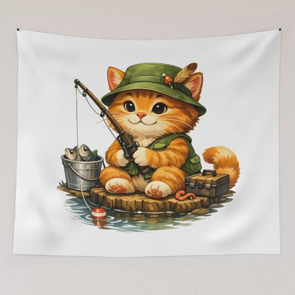 Item preview, Cute Orange Cat Fishing by the Lake designed and sold by builtforyou.