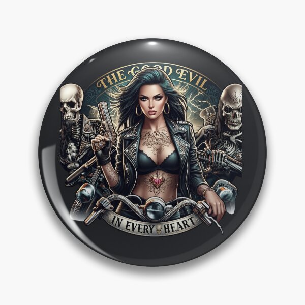 Item preview, Evil Pistol Tattooed Biker Woman designed and sold by Voodoo Store Paranormal Collections.