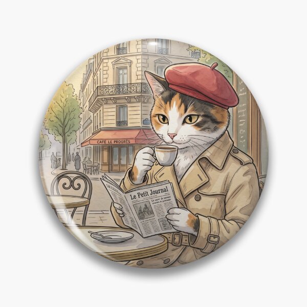 Item preview, Elegant cat in Parisian cafe vintage watercolor illustration designed and sold by TheCoolCatsMx.