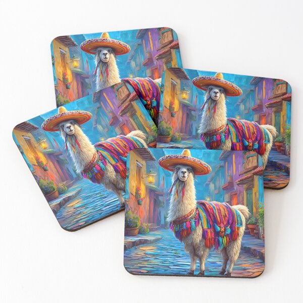 Item preview, Llama in Colorful Attire on Cobblestone Street designed and sold by Artessie.