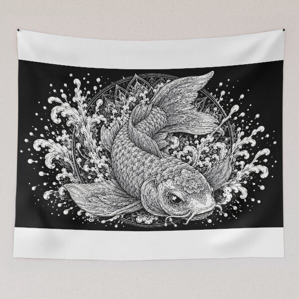 Item preview, Black and White Koi Fish Mandala Art Print | Japanese Sacred Geometry Wall Art | Ornamental Animal Illustration | Zen Ink Style Decor designed and sold by suryabumblee.