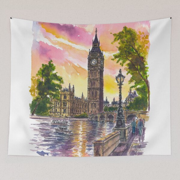 Item preview, Big Ben Above Thames in Golden London Light designed and sold by artshop77.