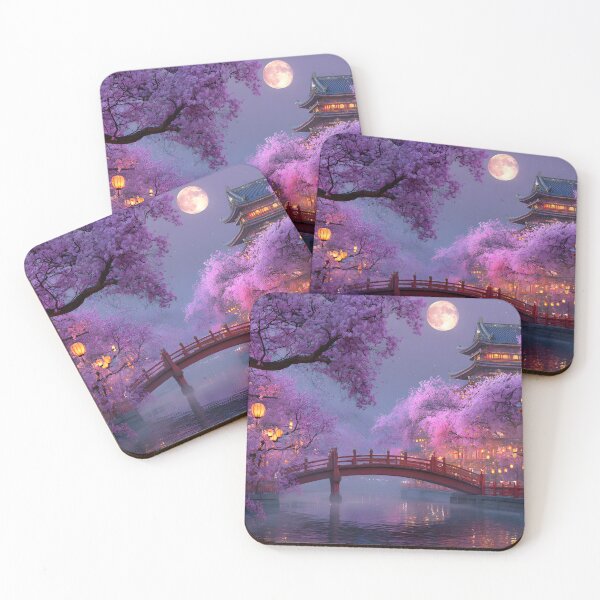 Item preview, Serene Moonlit Cherry Blossom Landscape at Night designed and sold by Artessie.