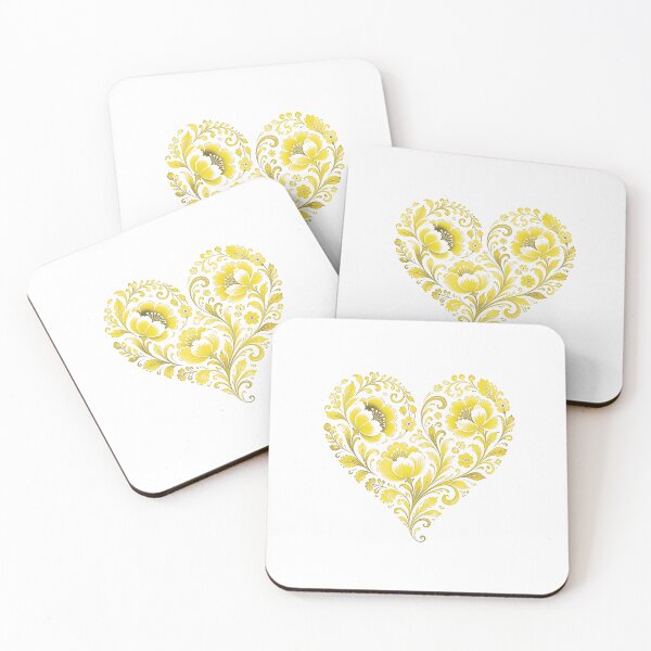Item preview, Heart Silhouette with Yellow Floral Pattern in Porcelain Style designed and sold by Lucia Amaris Art.