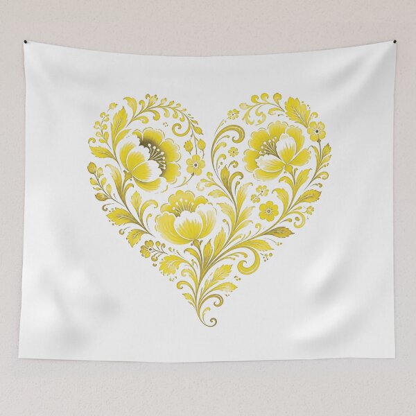 Item preview, Heart Silhouette with Yellow Floral Pattern in Porcelain Style designed and sold by Lucia Amaris Art.