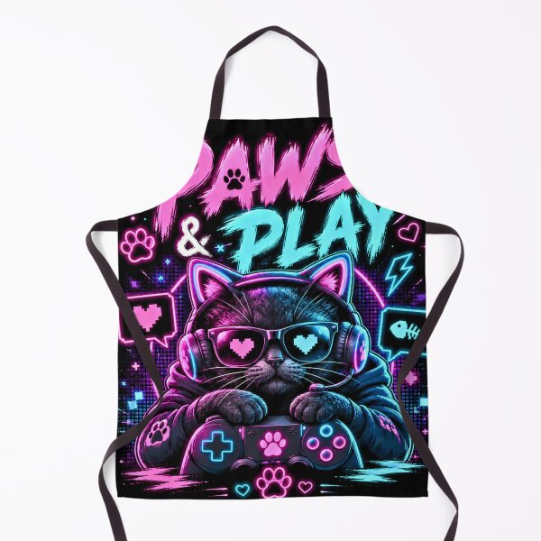 Item preview, Paws & Play – Neon Gamer Cat designed and sold by Revyra Design .