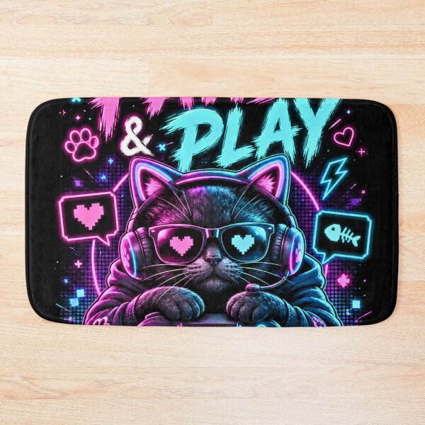 Item preview, Paws & Play – Neon Gamer Cat designed and sold by Revyra Design .