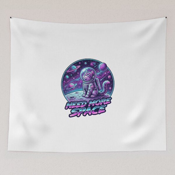 Item preview, Need More Space Retro Astronaut Cat Synthwave Neon Galaxy designed and sold by DMQ-Designs.