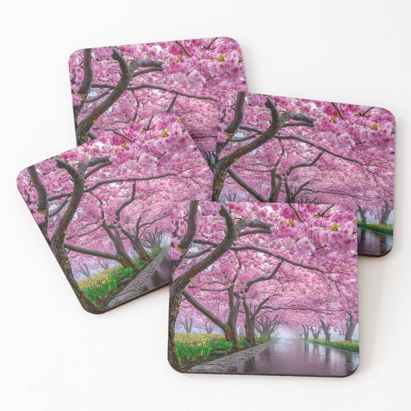 Item preview, Serene Cherry Blossom Pathway Under Foggy Skies designed and sold by Artessie.