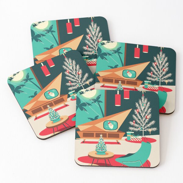 Item preview, MCM Christmas greeting Mid Century Retro Living room with Christmas Tree, chair and television designed and sold by Jdawnink.