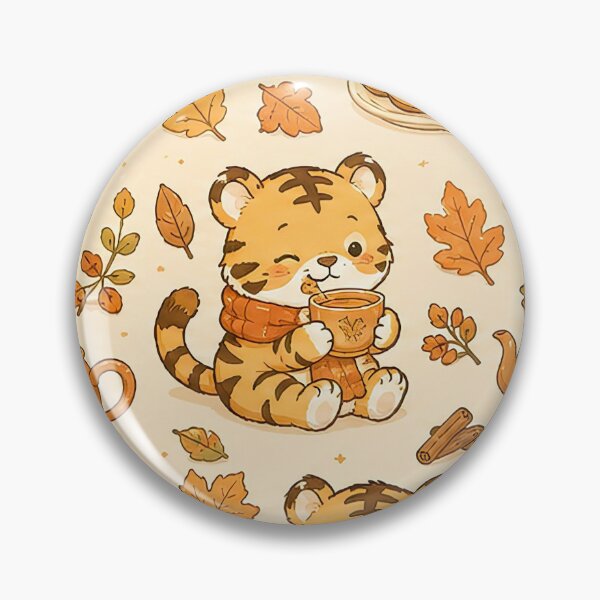 Item preview, Tiger Autumn Tea Pattern designed and sold by Soft Berry Studio.
