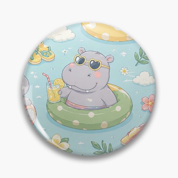 Item preview, Hippo Summer Pool Pattern designed and sold by Soft Berry Studio.