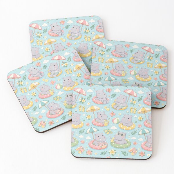 Item preview, Hippo Summer Pool Pattern designed and sold by Soft Berry Studio.