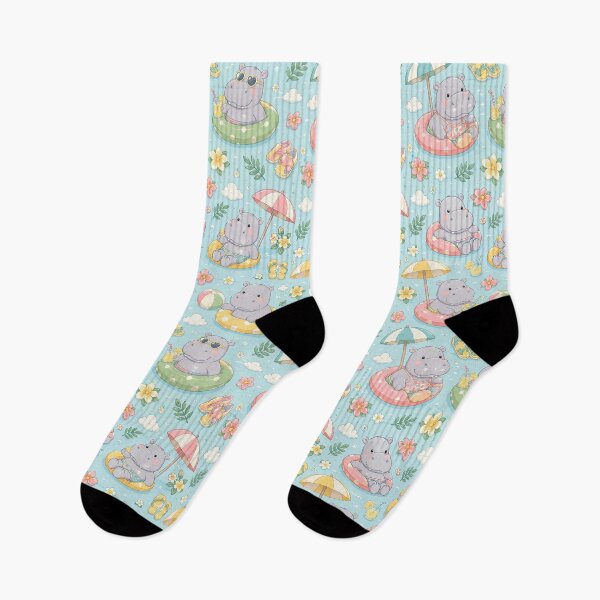 Item preview, Hippo Summer Pool Pattern designed and sold by Soft Berry Studio.