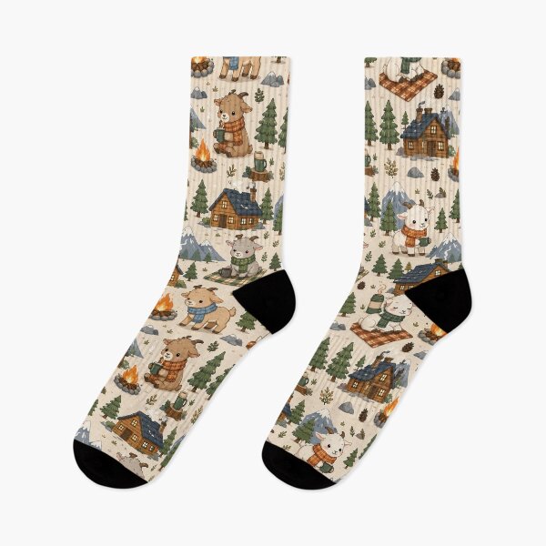 Item preview, Goat Cozy Mountain Cabin Pattern designed and sold by Soft Berry Studio.