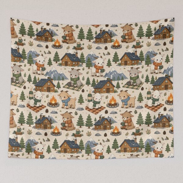 Item preview, Goat Cozy Mountain Cabin Pattern designed and sold by Soft Berry Studio.